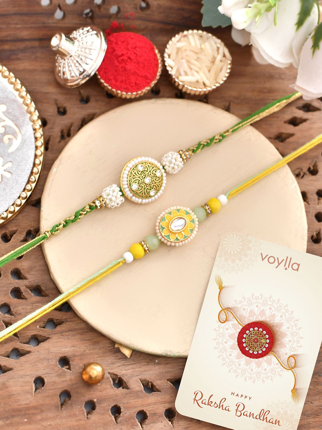 

Voylla Traditional Inspired Men's Lightly Embellished Thread Rakhis, Green