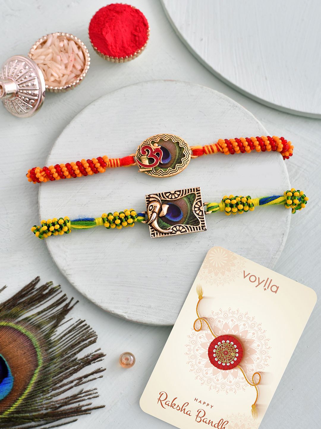 

Voylla Set Of 2 Traditional Motifs Beaded Rakhis, Gold
