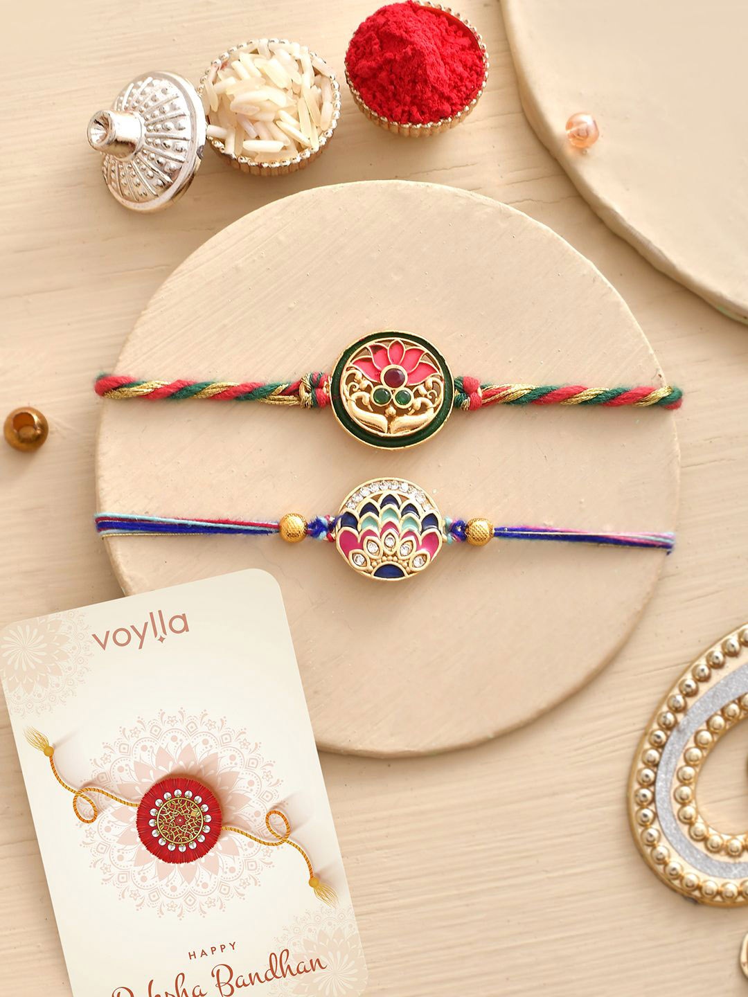 

Voylla Men Set Of 2 Embellished Rakhi, Red