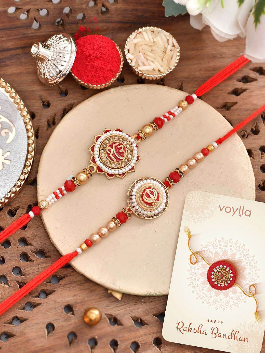 

Voylla Sikh Divine Pearl Beaded Thread Rakhi, Gold