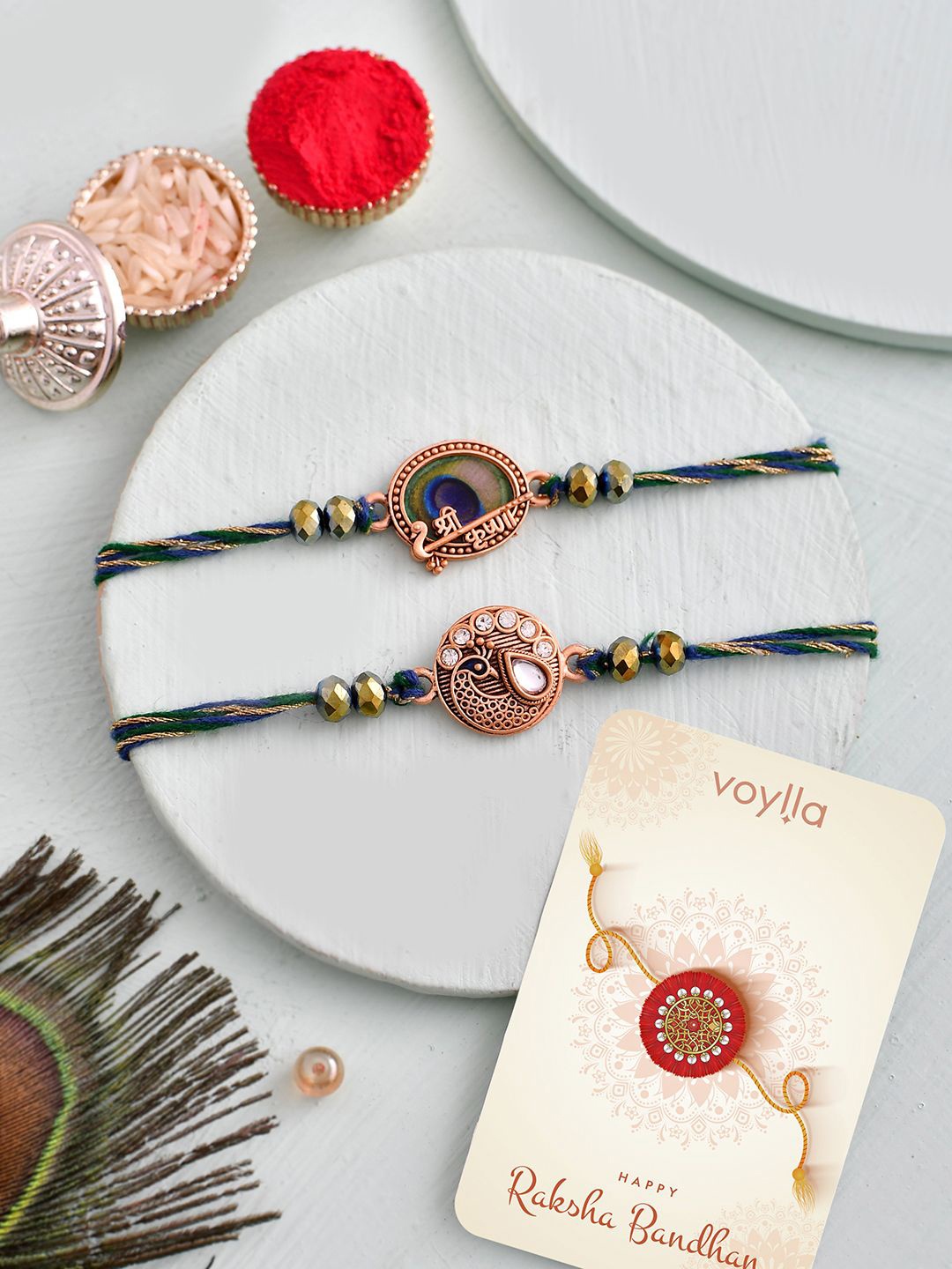 

Voylla Men Set Of 2 Embellished Thread Rakhis, Copper