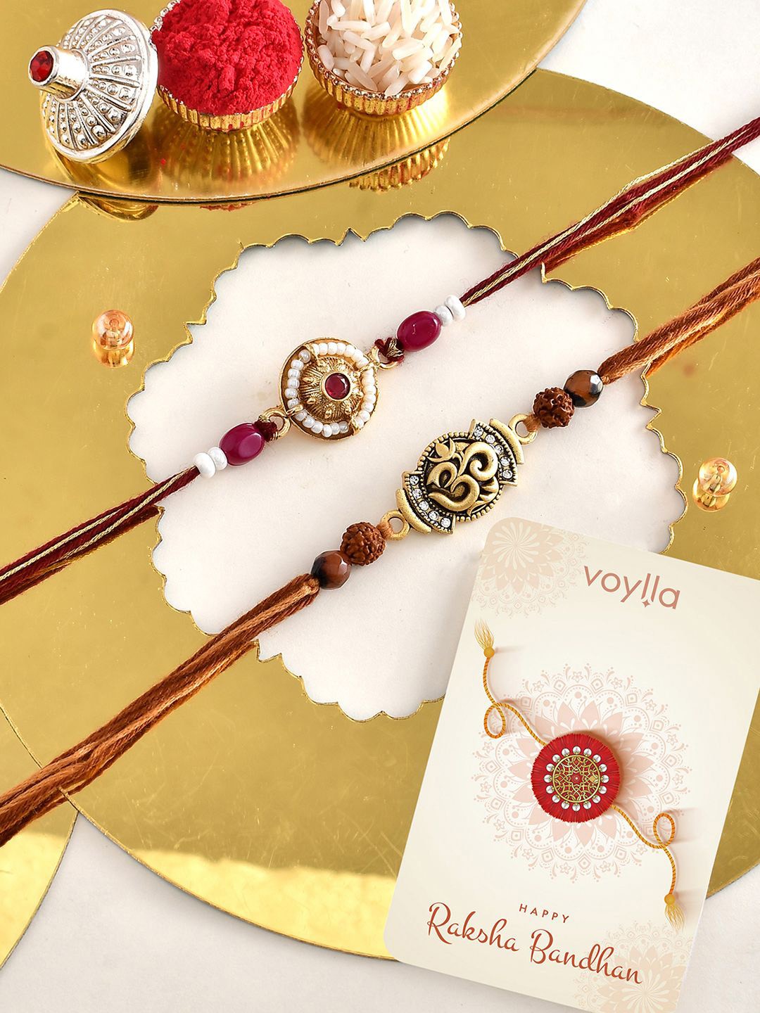

Voylla Set Of 2 Traditional And Divine Motifs Thread Rakhi, Red