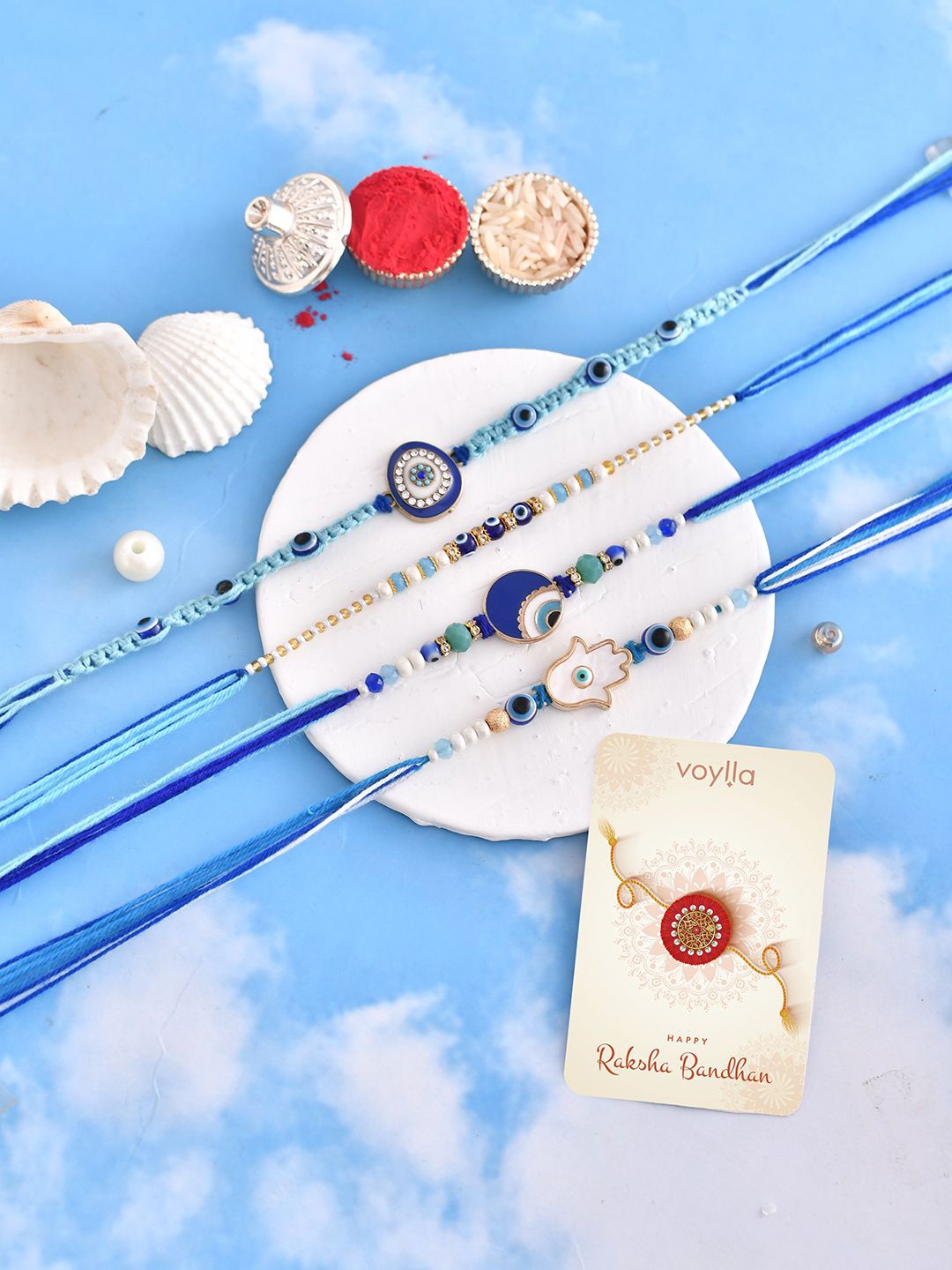 

Voylla Men's Pack Of 4 Evil Eye Charms Rakhi, Blue