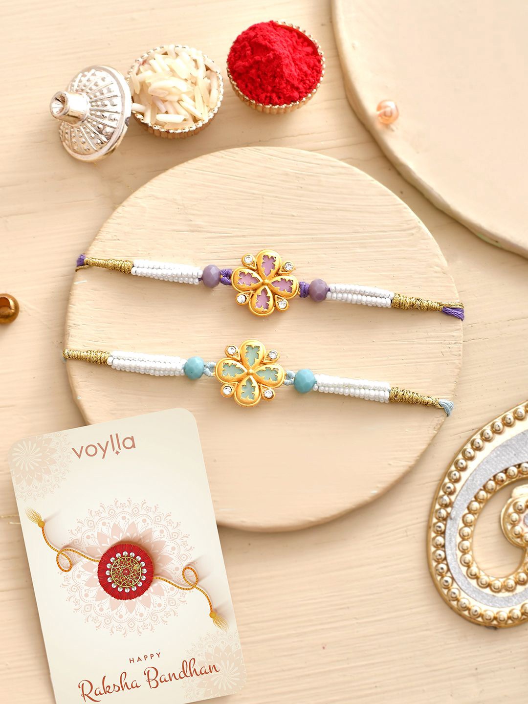 

Voylla White Pearls And Gems Traditional Men's Rakhis