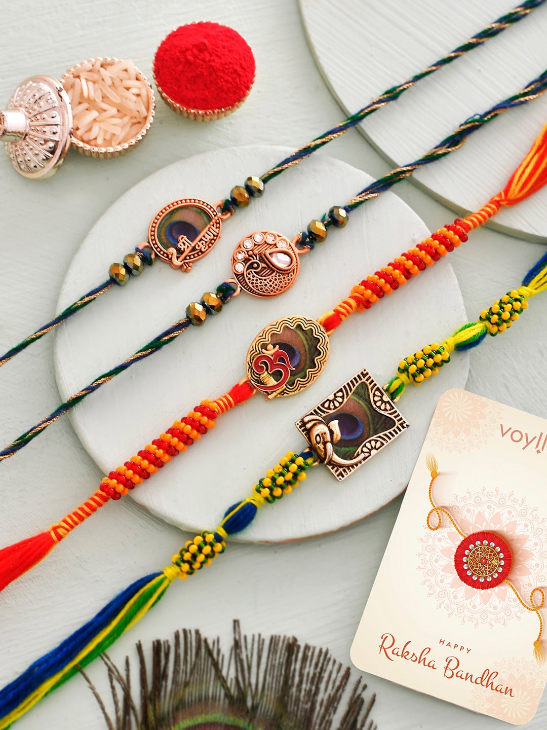 

Voylla Men Set Of 4 Traditional Motifs Rakhi, Blue