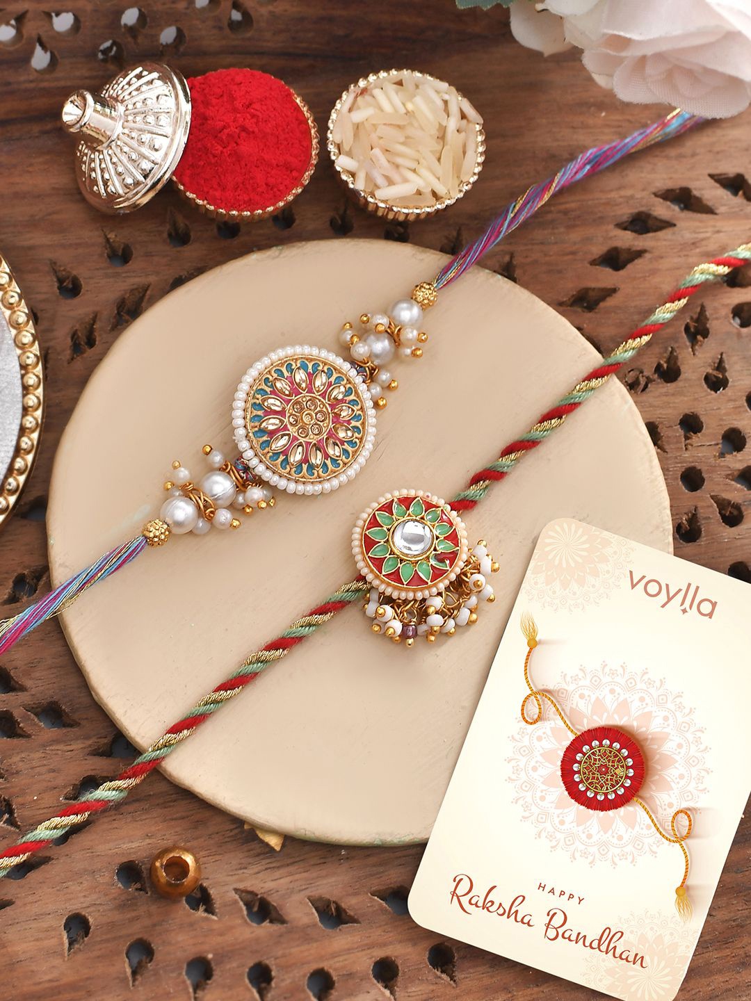 

Voylla Men's Pack Of 2 Colourful And Embellished Rakhi, Red