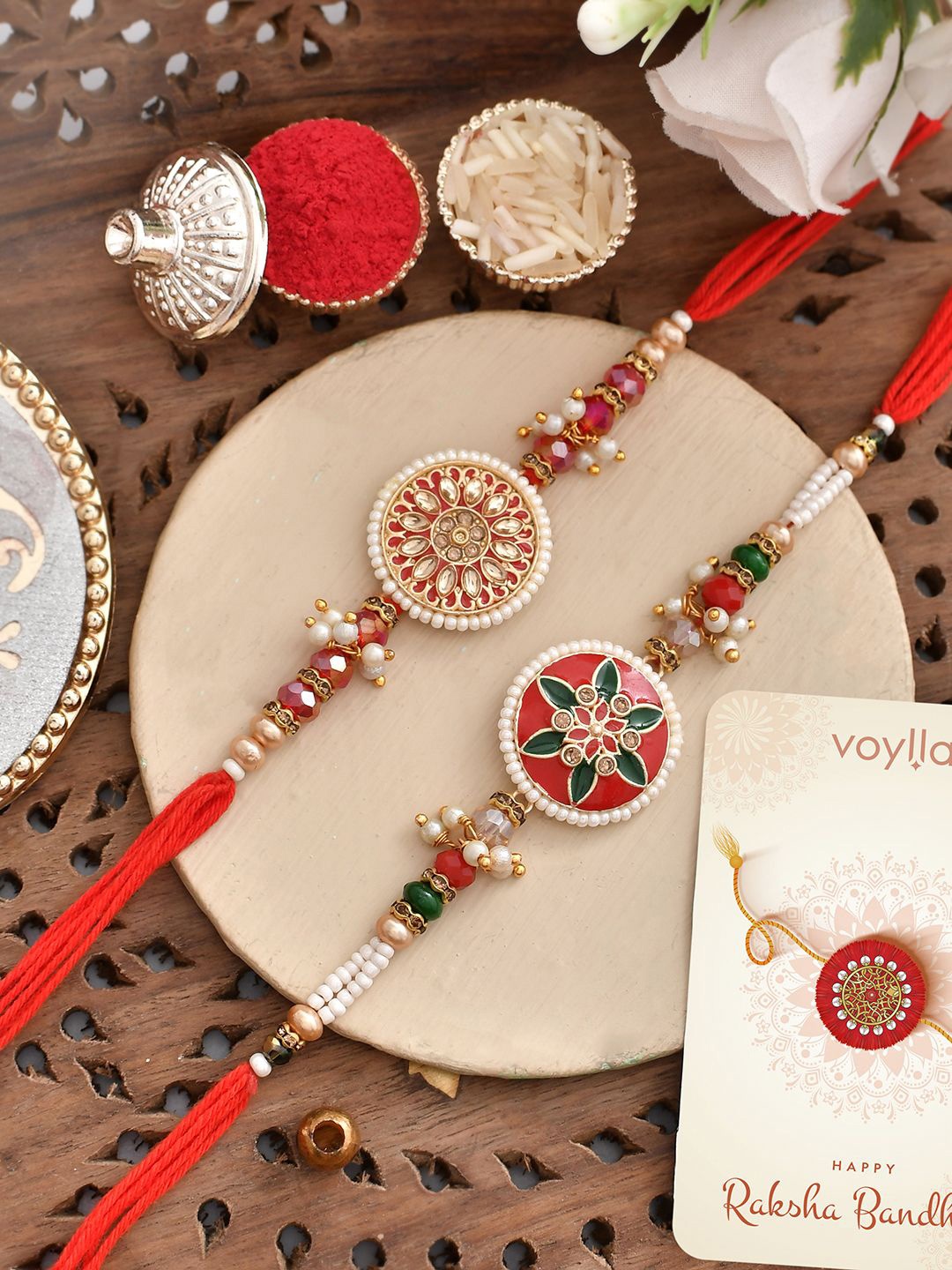 

Voylla Men Traditional Inspired Lightly Embellished Thread Rakhi, Red