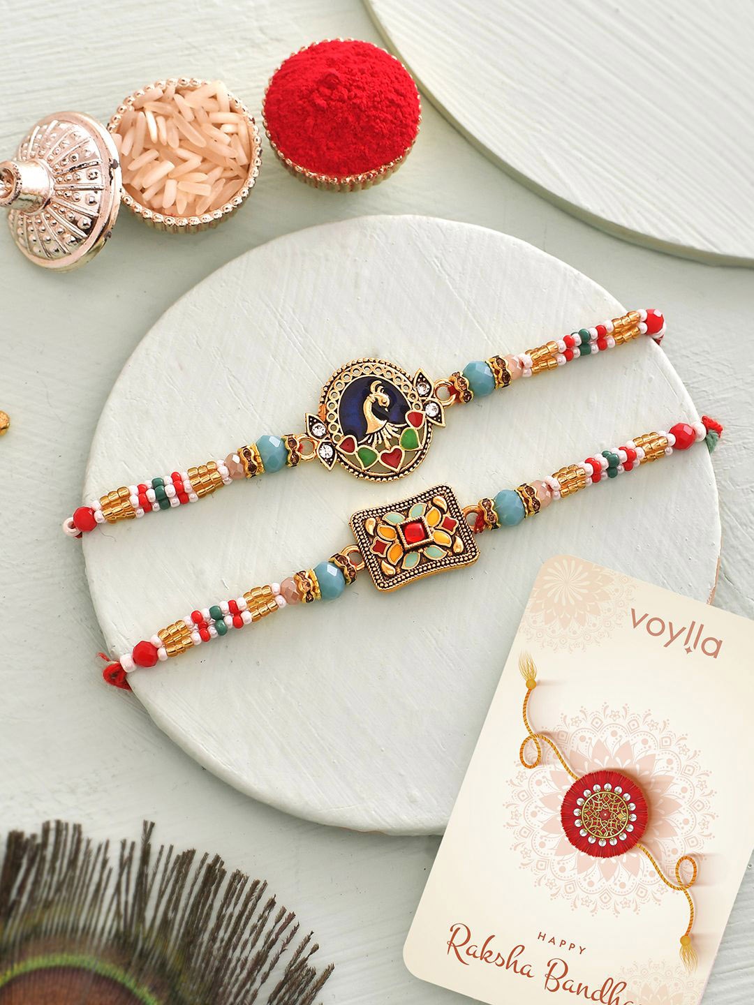 

Voylla Traditional Motifs Men's Thread Rakhis, Gold
