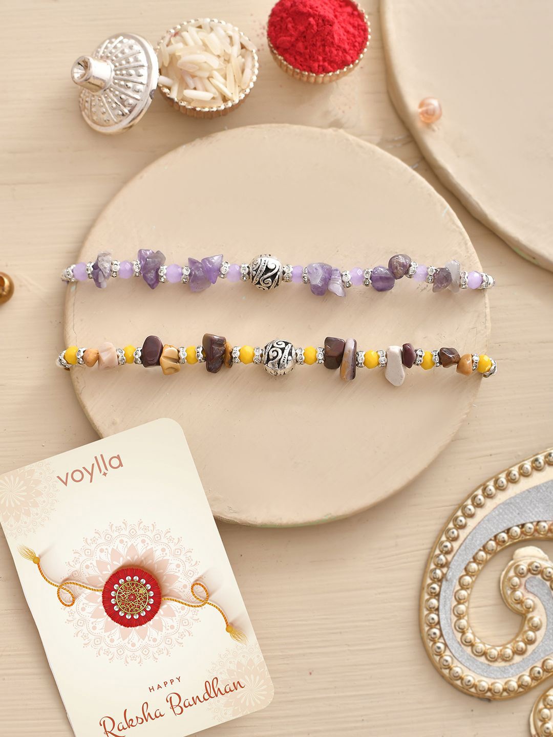 

Voylla Pack Of 2 Men Beaded Colourful Rakhi, Purple