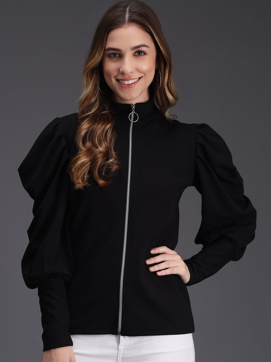 

TANDUL Mock Collar Lightweight Open Front Jacket, Black