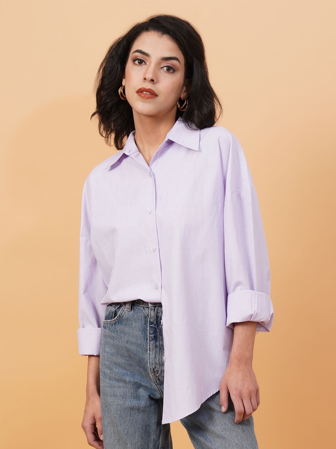 

Kotty Spread Collar Casual Shirt, Purple