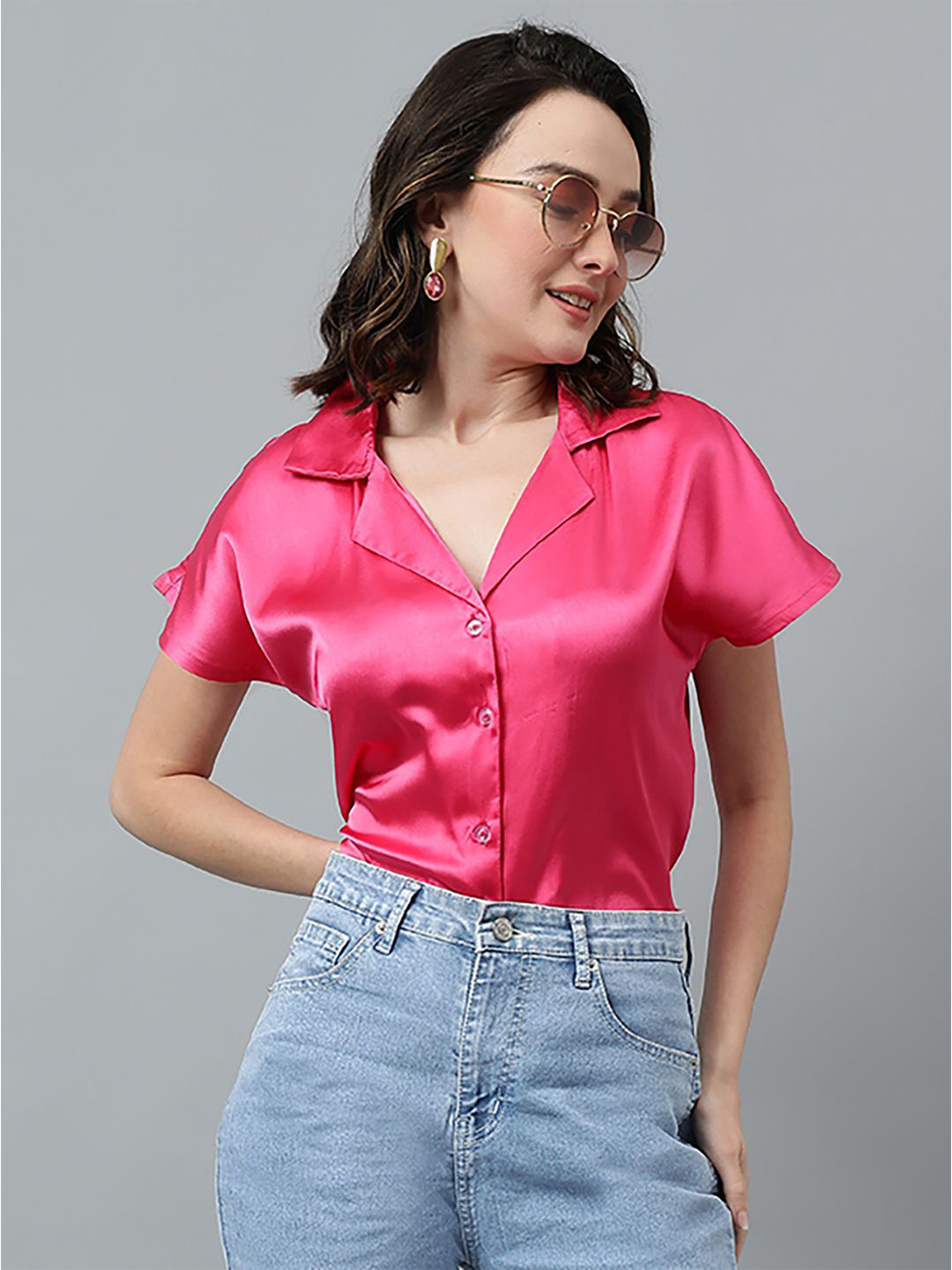 

Kotty Pink Cuban Collar Casual Shirt