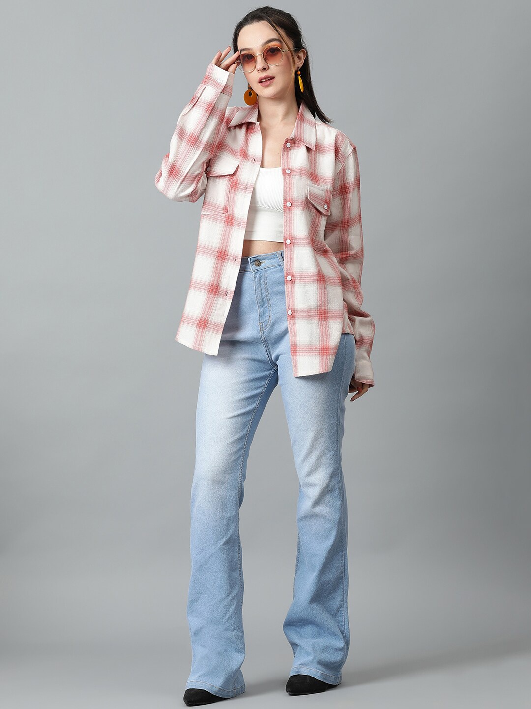 

Kotty Tartan Checks Spread Collar Casual Shirt, Red