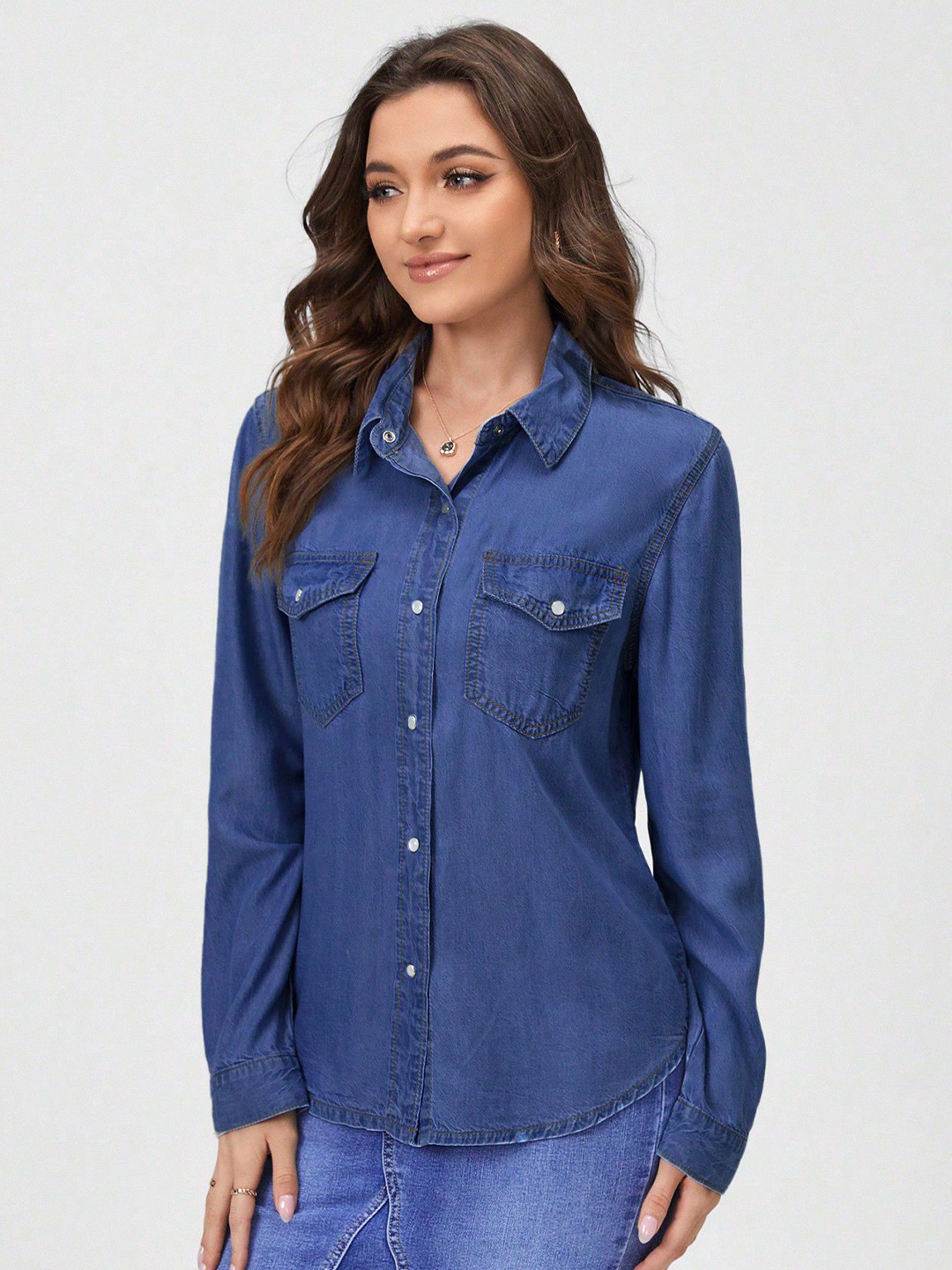 

Kotty Blue Spread Collar Casual Shirt