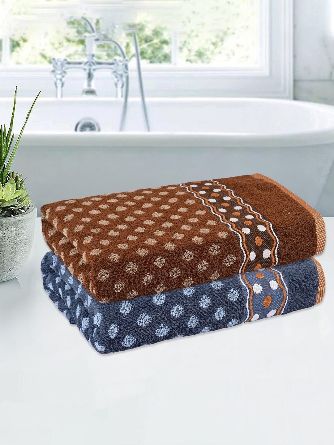 

Kuber Industries Grey & Brown 2 Pieces Printed Cotton 150 GSM Bath Towel