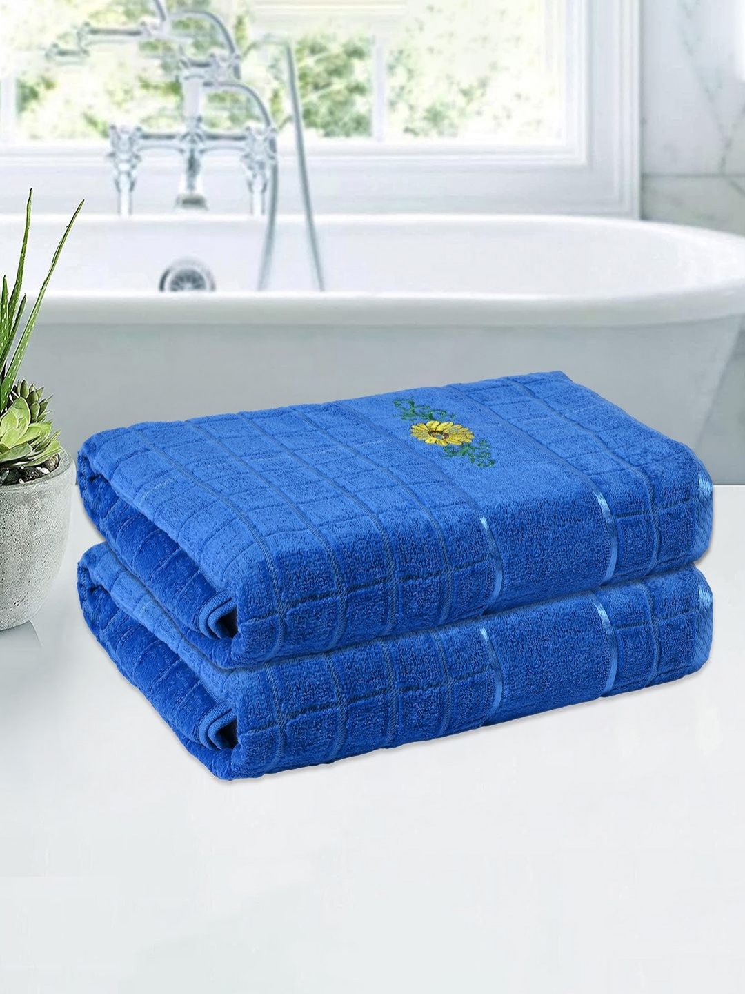 

Kuber Industries Blue 2 Pieces Cotton 150 GSM Bath Towels