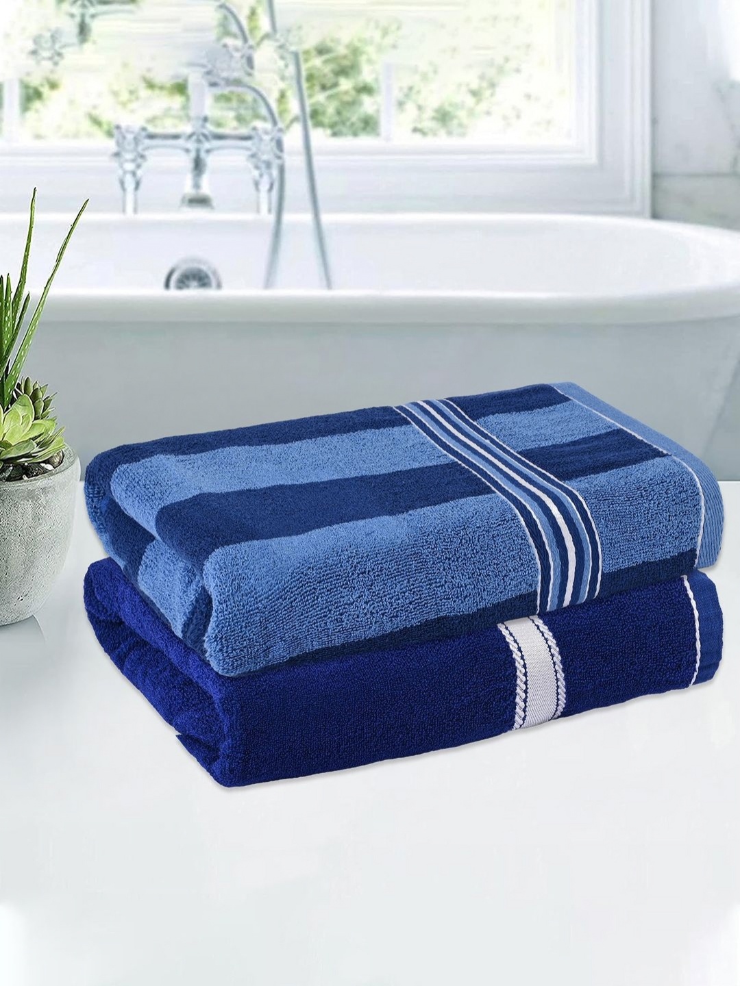 

Kuber Industries Blue & White 2 Pieces Cotton 150 GSM Bath Towel