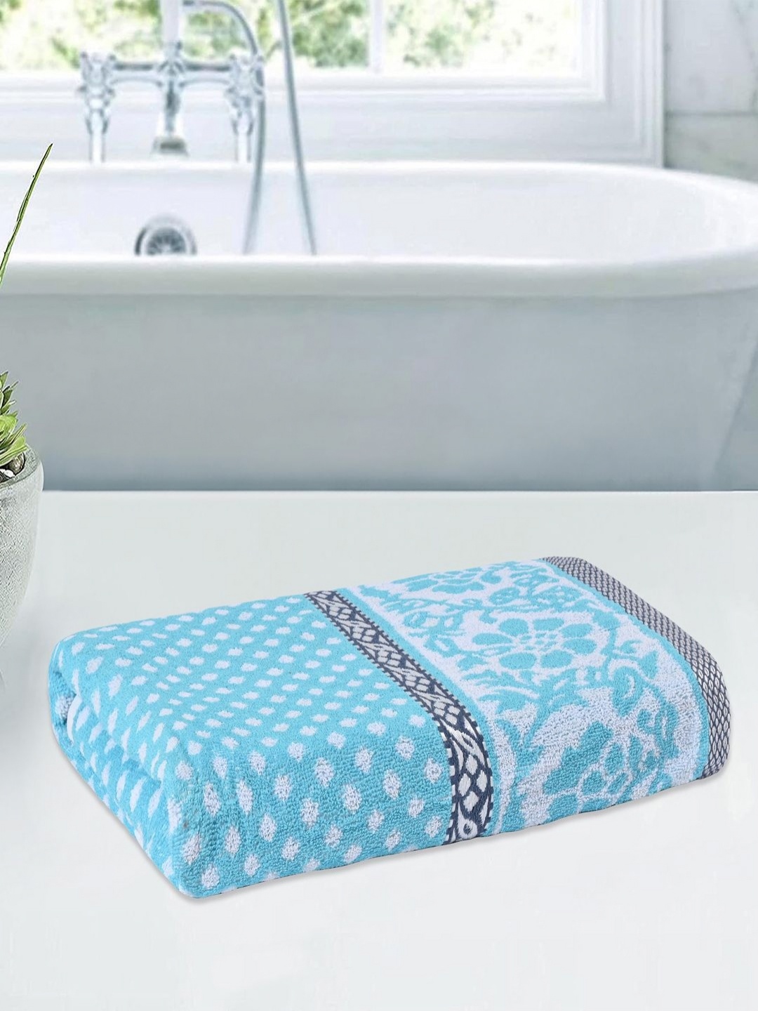 

Kuber Industries Blue & White Printed Cotton 150 GSM Bath Towel