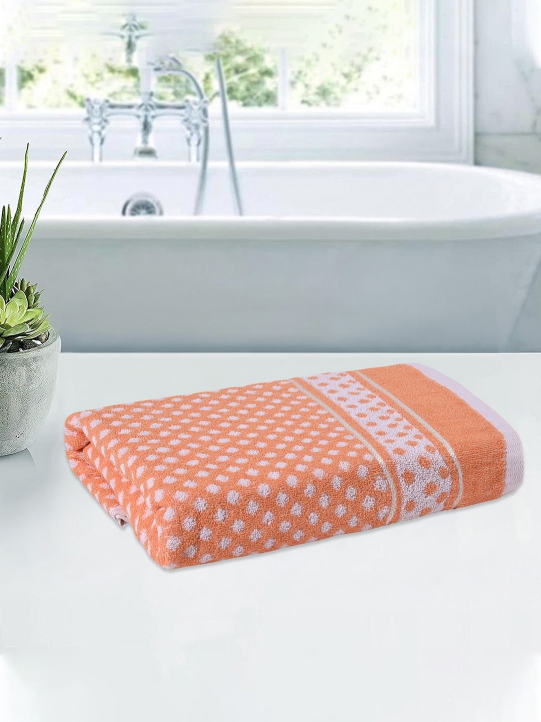 

Kuber Industries Orange & White Printed Cotton 150 GSM Bath Towel