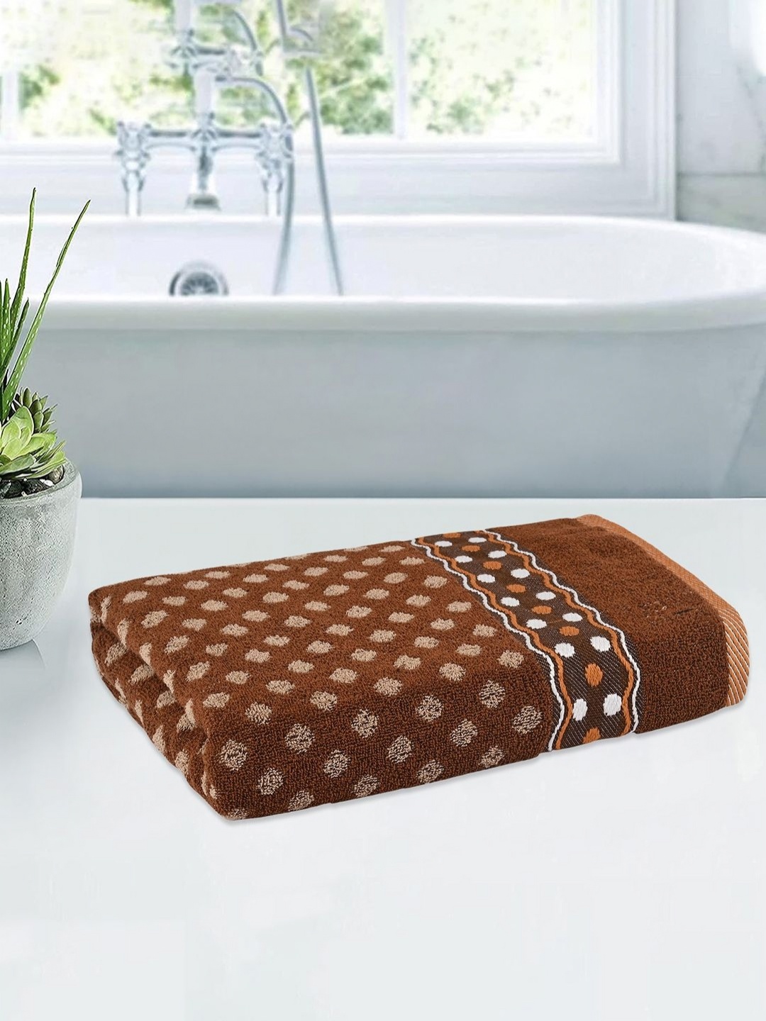 

Kuber Industries Brown & White Printed Cotton 150 GSM Bath Towel