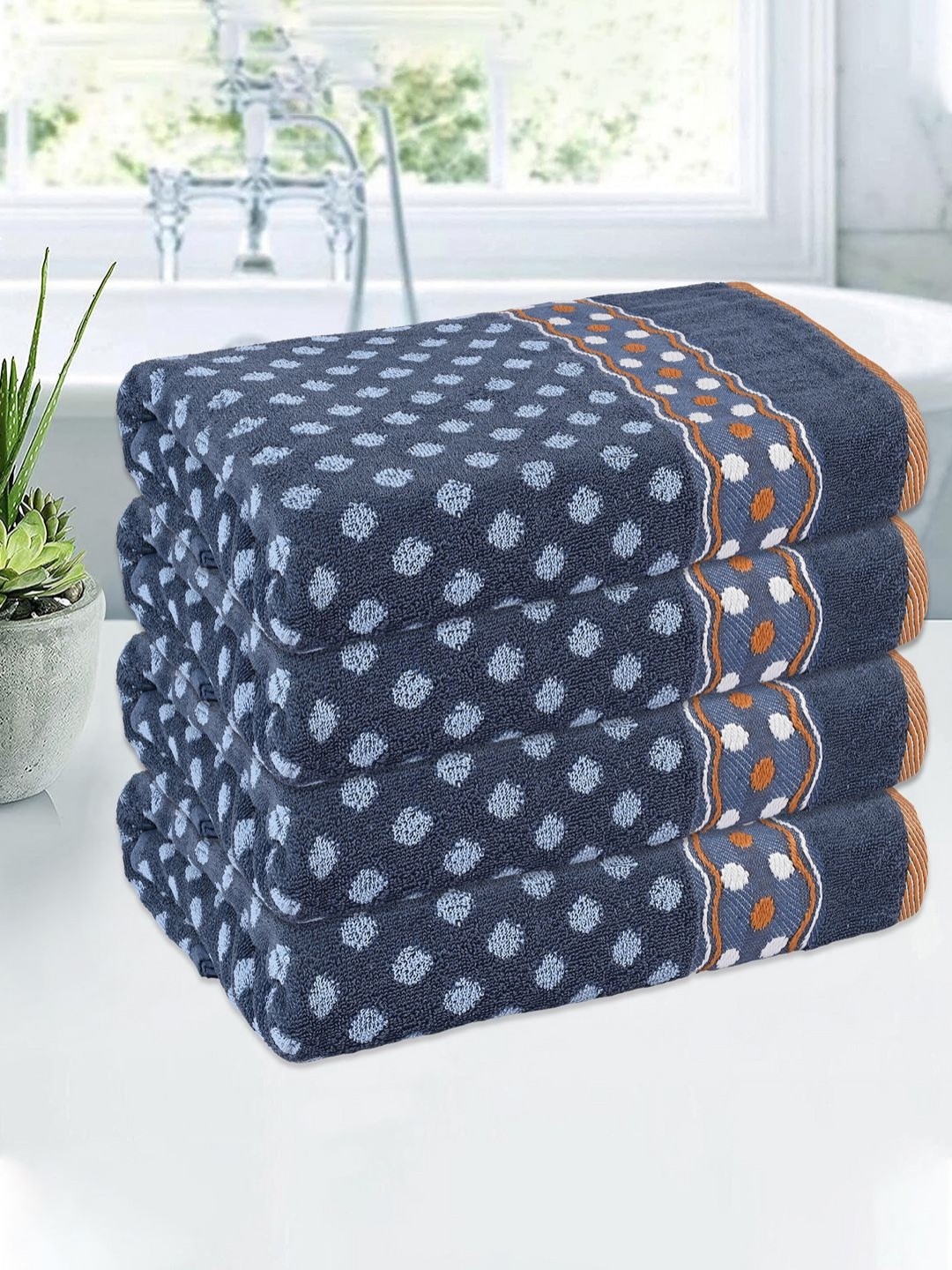 

Kuber Industries Grey & White 4 Pieces Printed Cotton 150 GSM Bath Towels