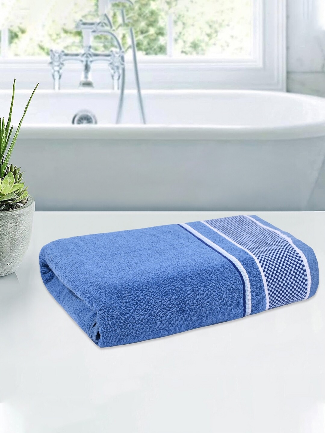 

Kuber Industries Blue & White Striped Cotton 150 GSM Bath Towel
