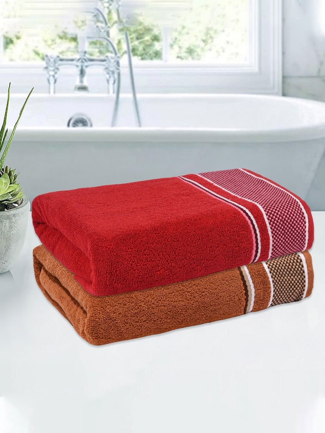 

Kuber Industries Blue 2 Pieces Printed Cotton 150 GSM Bath Towel