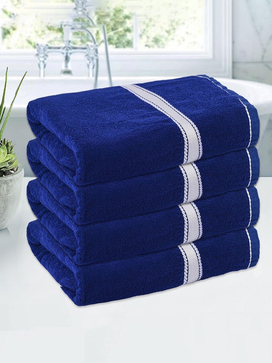 

Kuber Industries Blue & White 4 Pieces Cotton 150 GSM Bath Towel
