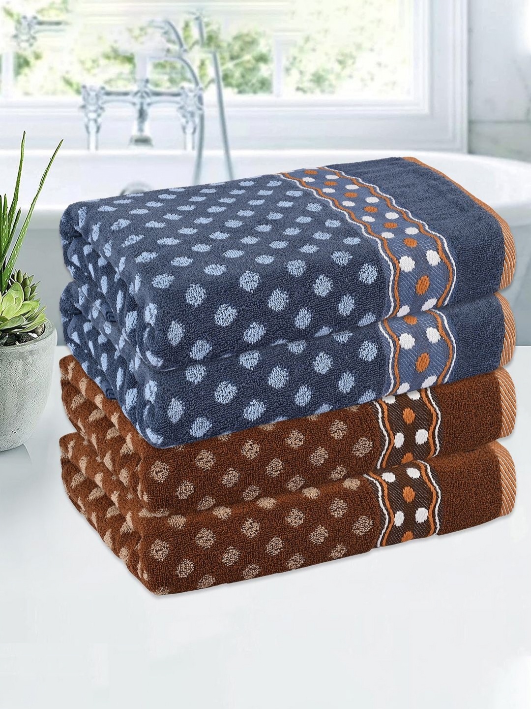

Kuber Industries Grey & Brown 4 Pieces Printed Cotton 150 GSM Bath Towel