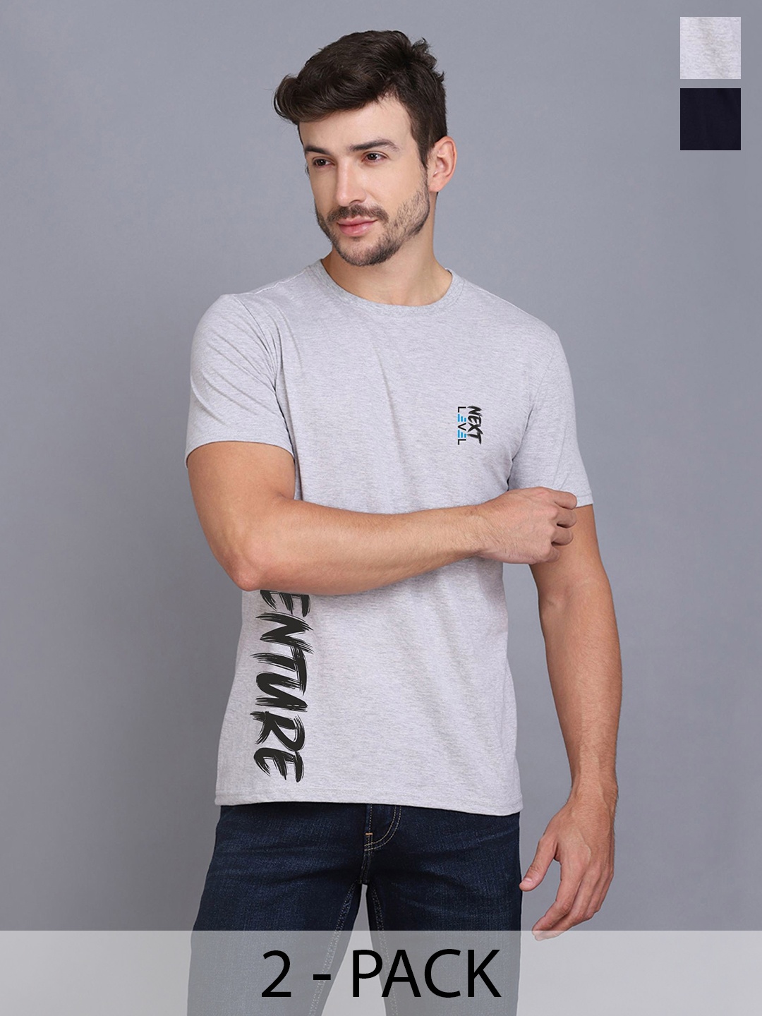 

SLOWLORIS Men 2 Printed Pockets T-shirt, Navy blue
