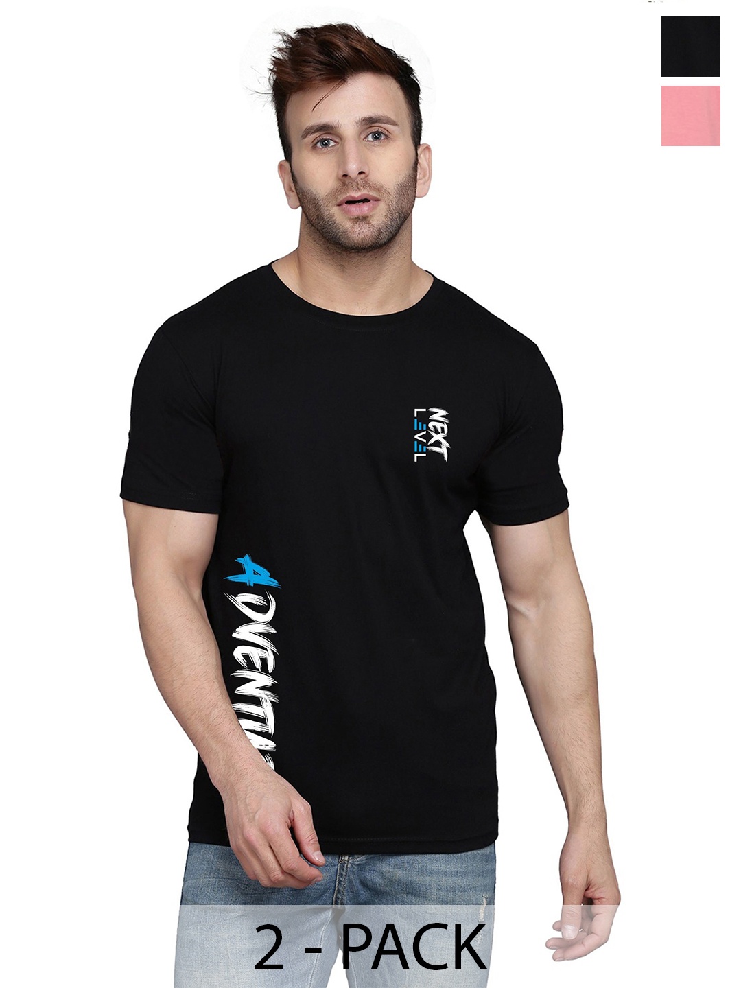 

SLOWLORIS Men Typography 2 Henley Neck Applique T-shirt, Peach