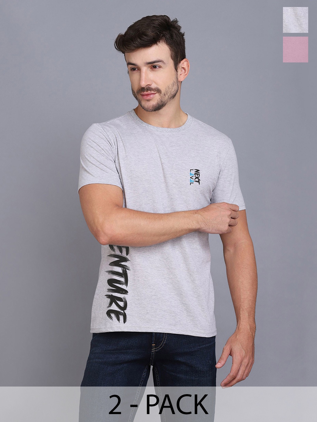 SLOWLORIS Men Pack Of 2 Typography Printed T-shirt, Mauve