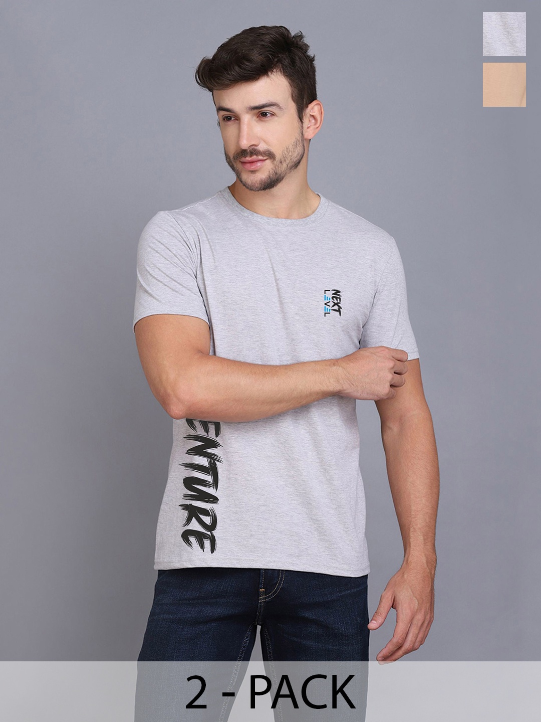 

SLOWLORIS Men Typography 2 Printed V-Neck Pockets T-shirt, Rust
