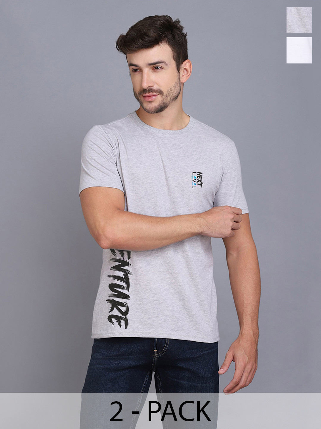 

SLOWLORIS Men Pack Of 2 Typography Printed T-shirt, White