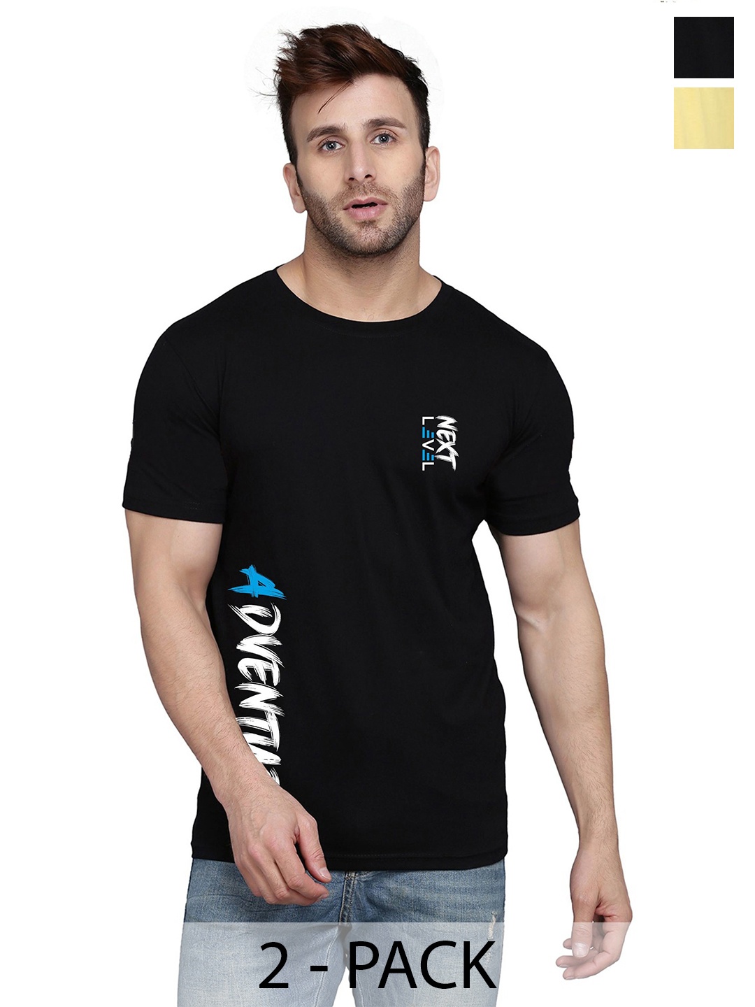 

SLOWLORIS Men Typography 2 Printed Round Neck Applique T-shirt, Yellow