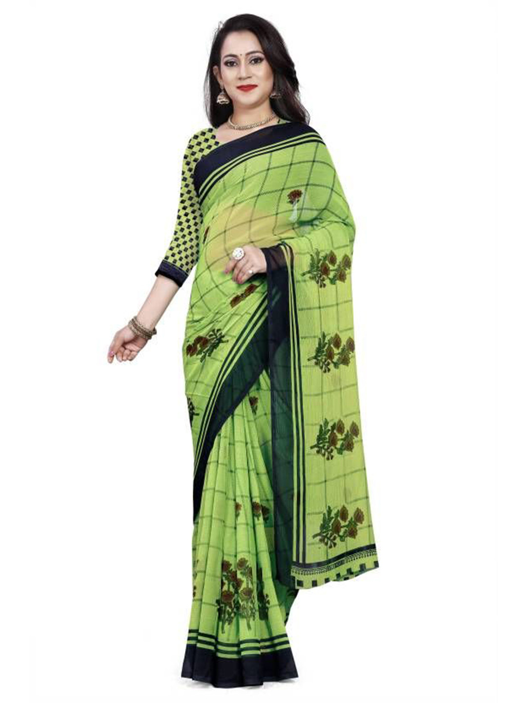 

RUNAYA NX Floral Pure Georgette Saree, Black
