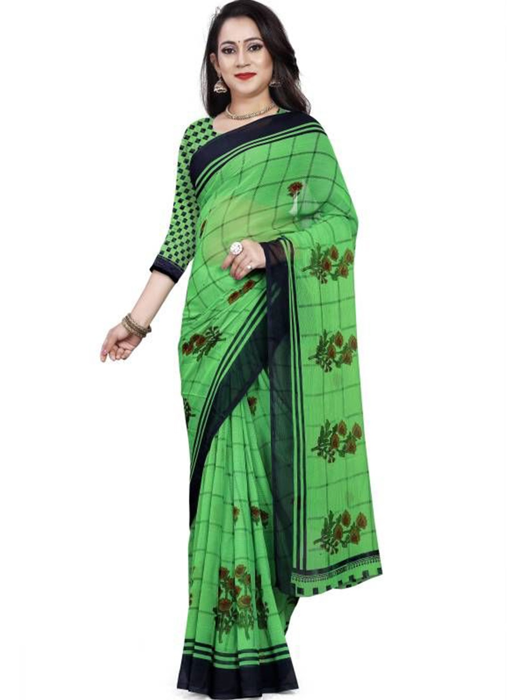 

RUNAYA NX Floral Pure Georgette Saree, Green