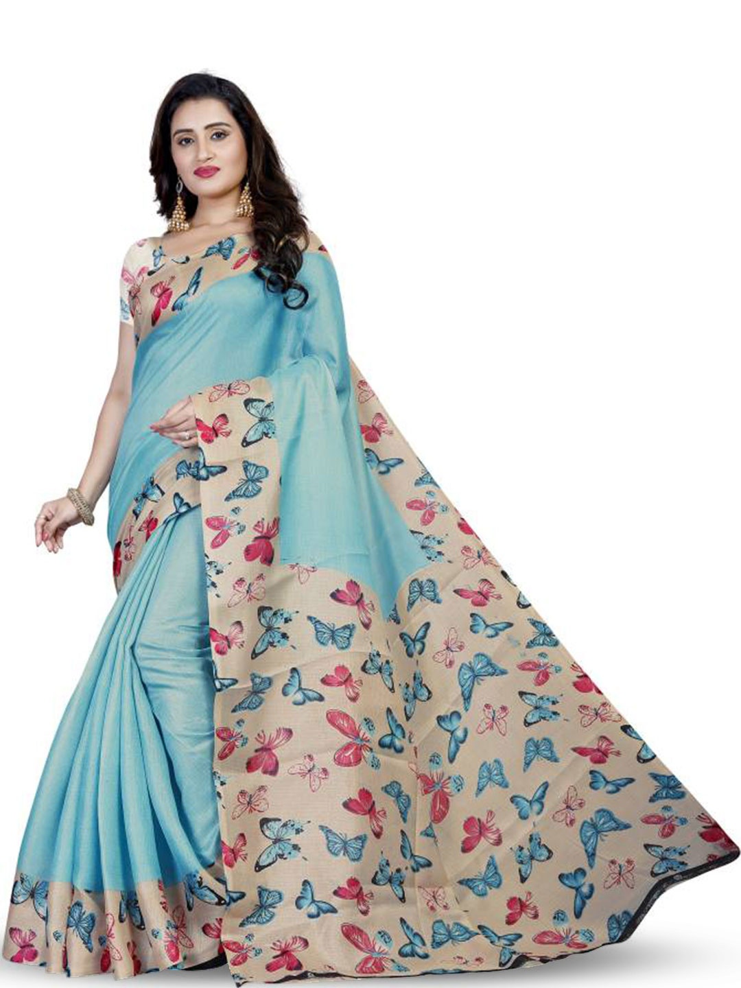 

RUNAYA NX Floral Pure Georgette Saree, Blue