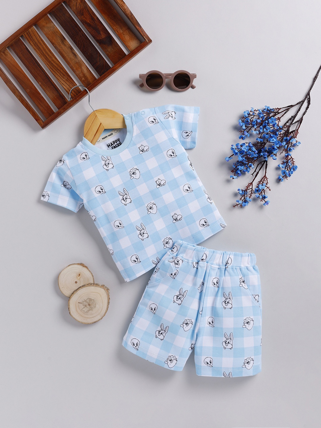 

Happy Faces Boys Pure Cotton Looney Tunes Printed T-shirt with Shorts, Blue