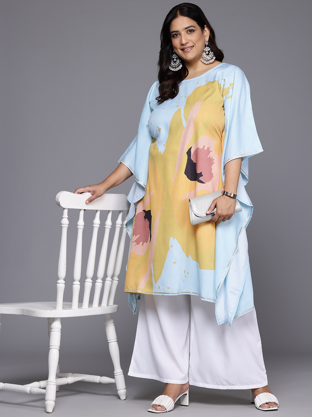 

A PLUS BY AHALYAA Plus Size Printed Gotta Patti Kurta with Palazzos, Blue