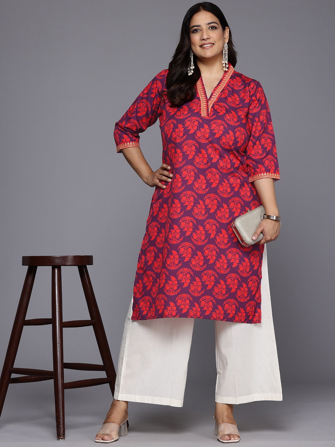 

A PLUS BY AHALYAA Plus Size Floral Printed Floral Crepe Kurta, Purple