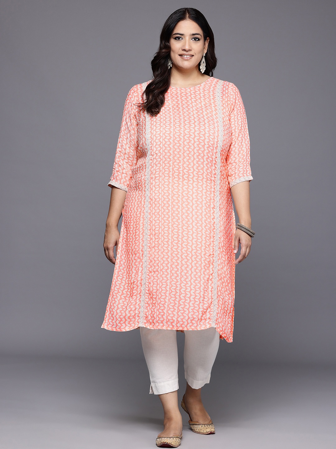 

A PLUS BY AHALYAA Plus Size Printed Muslin Kurta, Off white