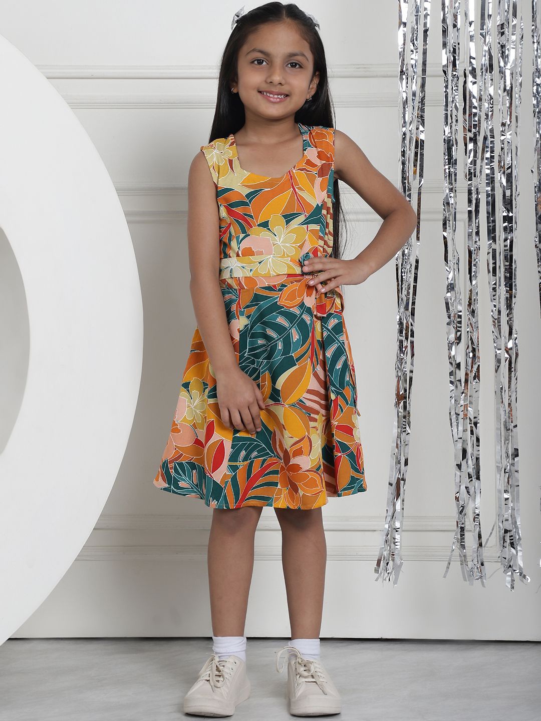 

MINI & MING Floral Printed Round Neck Fit & Flare Dress, Multi