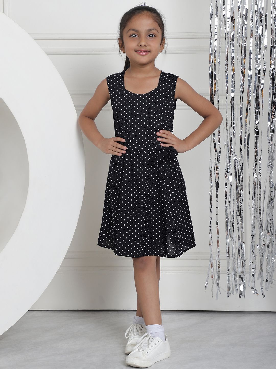 

MINI & MING Girls Polka Dot Printed A-Line Dress, Black