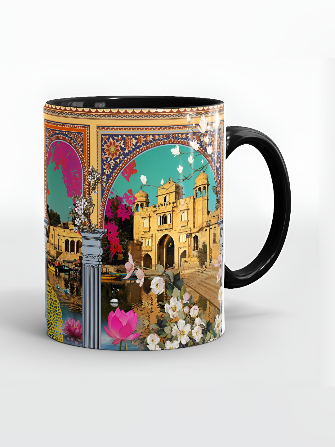 

SUBLIKRAFT Black & Green Geometric Printed Ceramic Matte Mugs 330 ml