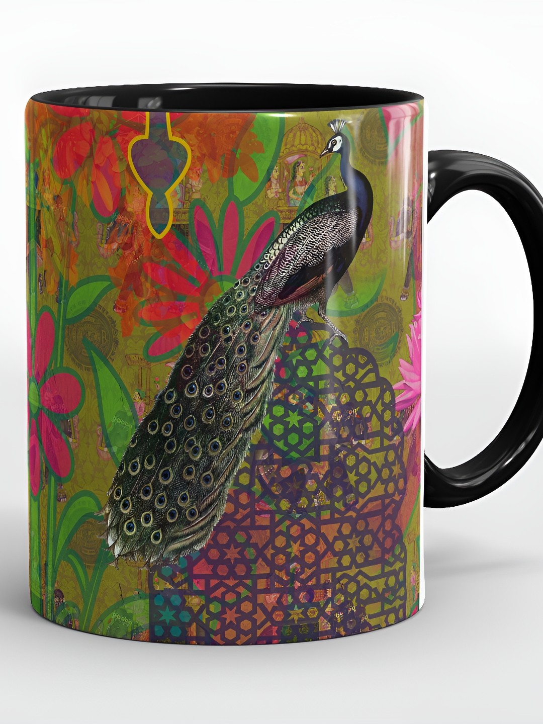 

SUBLIKRAFT Black & Red Geometric Printed Ceramic Matte Mugs 330 ml