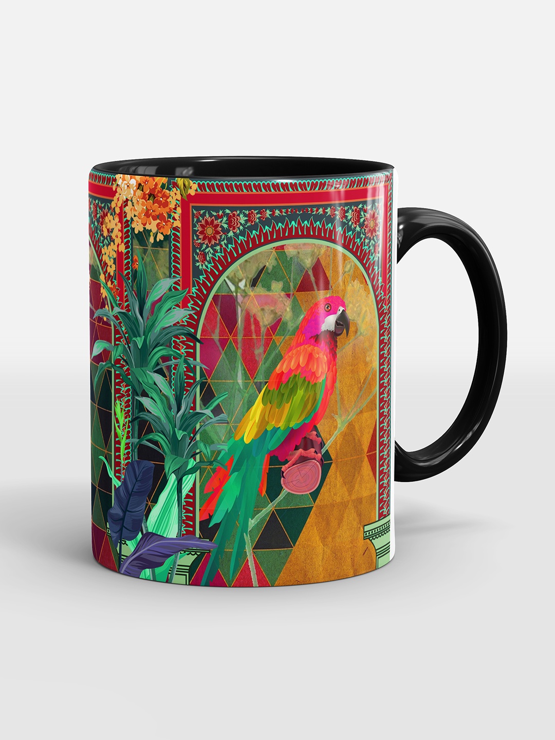 

SUBLIKRAFT Black & Green Geometric Printed Ceramic Matte Mugs 330 ml