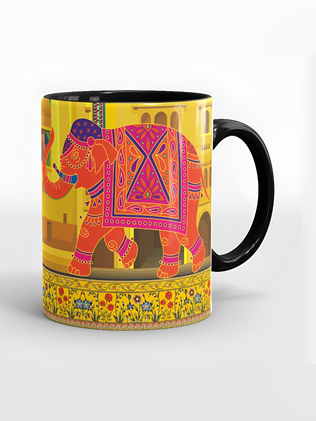 

SUBLIKRAFT Black & Pink Ethnic Motifs Printed Ceramic Glossy Mugs 330 ml