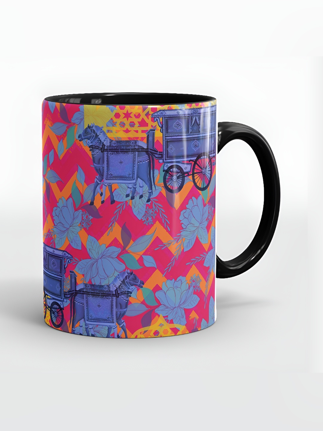 

SUBLIKRAFT Black & Pink Printed Ceramic Glossy Mugs 330 ml