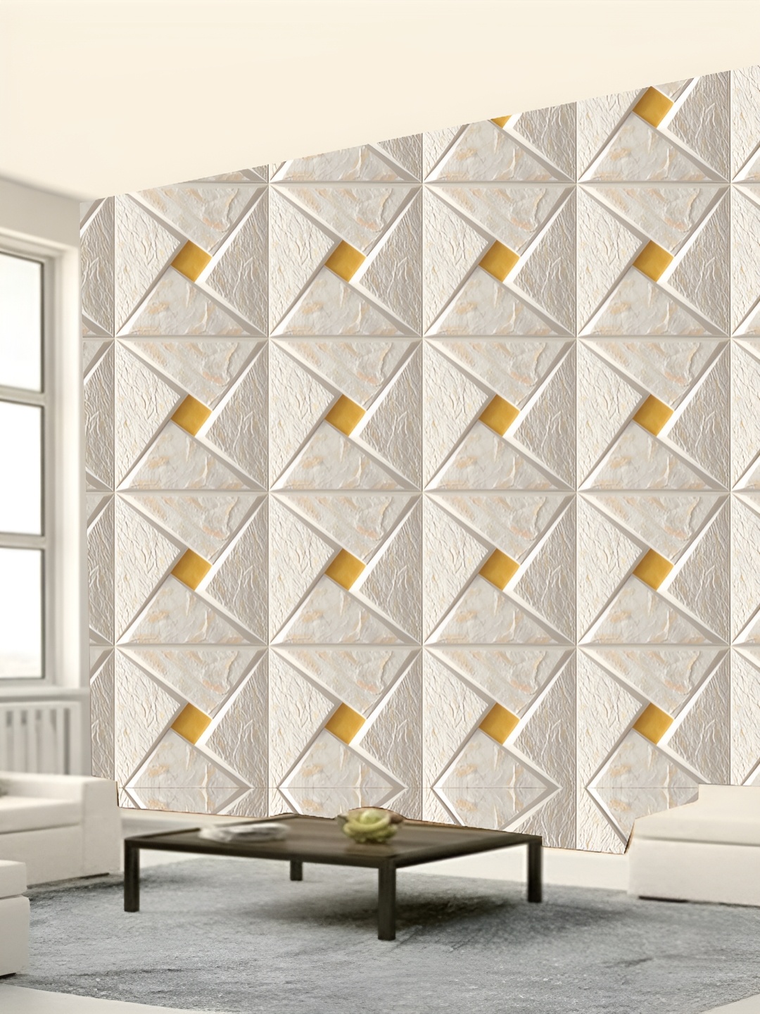 

Aura Off White & Yellow Printed Self-Adhesive 3D Wallpaper